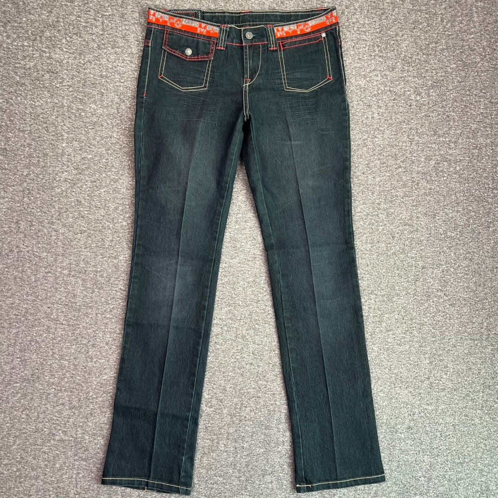 Marithe Francois Girbaud Jeans Womens 30 Green Grunge Straight Rave Shuttle Tape